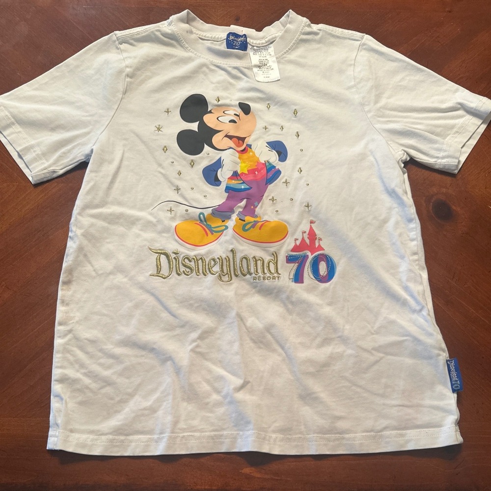 Disney T-Shirt Kids 13/14 White Excellent Disneyland 70th Anniversary Mickey